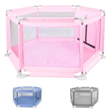 Imagem de Baby Bear Props Cercadinho Infantil Chiqueirinho com Tela para Bebês e Crianças Hexagonal Cor Rosa