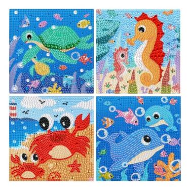 Imagem de Yunruily 4 Pack Diamond Art Painting for Kids -Sea Animal Diamond Art Painting,Diamond Art for Kid,Children Birthday,Christmas for Gifts and Home Wall Decor 6x6inch