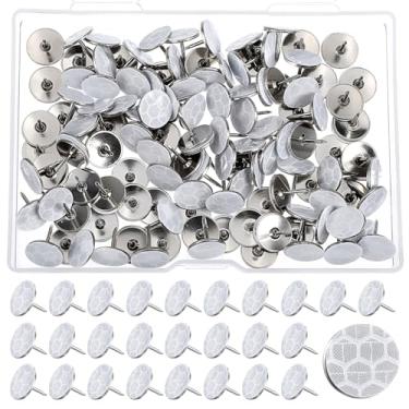 Imagem de Yuanan 120 peças de marcadores refletivos de trilha, tachas de polegar de aço carbono, pregos de marcação de caça, caminhada, acampamento, fácil instalação, tachas de metal duráveis (prata)
