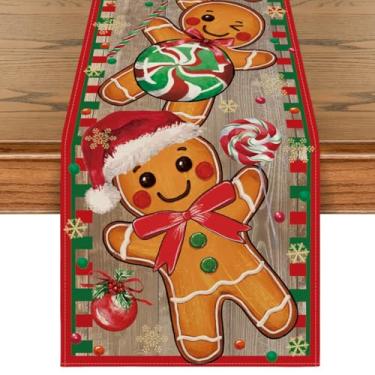 Imagem de Artoid Mode Caminho de mesa de Natal de bengala doce de gengibre de madeira, decoração de mesa de jantar de cozinha de inverno sazonal para decoração de festa em casa 33 x 262 cm