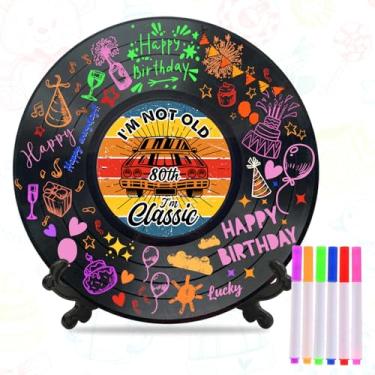 Imagem de Placa de 80 decorações de lembrancinhas de festa, I'm Not Old I'm Classic, decorações de disco de vinil, cartão de celebração 80º livro de visitas alternativas, lembrancinhas de festa de aniversário