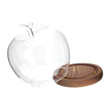 Imagem de Cúpula de vidro de maçã criativa com base de madeira antiga capa transparente para centros de mesa decorativos de argila e decoração de cúpula protetora