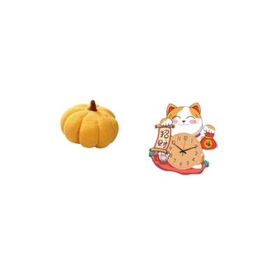 Imagem de Fenteer Almofada de Pelúcia em Formato de Gato com Abóbora de Halloween, Relógio Decorativo para Sofá, Ideal para Quarto Infantil, Escritório E Cozinha. Silen
