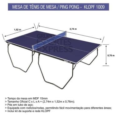 Imagem de Mesa de Ping-Pong Articulada e Rodízio MDF 15mm Cód. 1009 - Klopf