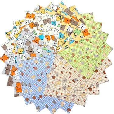 Imagem de DMFR Quadrados de tecido de algodão urso para bebê, tecido de bolo de camada para quilting 25,4 cm, retalhos para artesanato, quadrados de colcha pré-cortados 25,4 x 10 (24 peças)