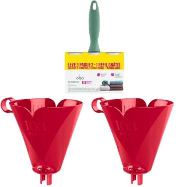 Imagem de Kit com 2 Suporte de Filtro de Café Vermelho 103 + 1 Rolo Adesivo 50 Folhas com 2 Refis