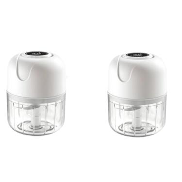 Imagem de Processador de Alimentos Elétrico Mini Britador Portátil Recarga USB 250ML Para carne e vegetais(Branco kit 2)