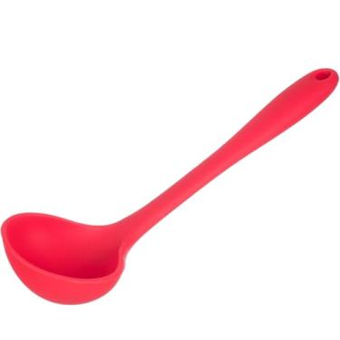 Imagem de Concha de Silicone Vermelha, 28,5 cm, Resistente ao Calor até 180°C, Antiaderente, para Sopas e Molhos