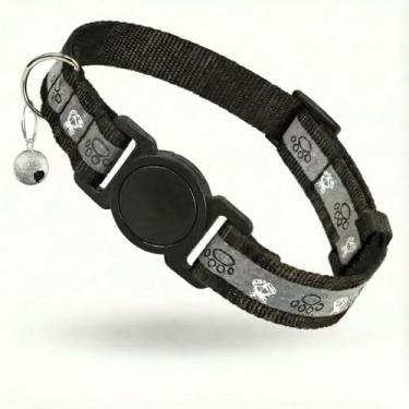 Imagem de Coleira de gato separável, coleira reflexiva para gatinhos com sino, coleira de segurança para gatinhos, leve, ajustável, confortável, adequada para gatos meninos e meninas (17,8 a 33 cm) preta