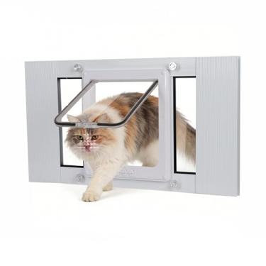 Imagem de Porta de gato para janela à prova de intempéries, serve para janelas de 81 a 91 cm de largura, instalação rápida sem danos, 4 mecanismos de trava, porta de janela de gato com fecho magnético, porta de