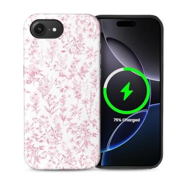 Imagem de casesok Capa para iPhone 16e, compatível com MagSafe, capa rígida de camada dupla + capa de silicone, proteção total à prova de choque, capa para iPhone 16e-Sage Pink Flower Pattern