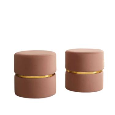 Imagem de Puff Redondo Provador Banqueta Assento Estofado Decora Sala Escritorio(Kit 2 Veludo Rose)