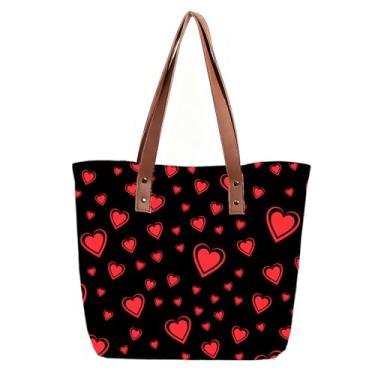Imagem de ZVUZVO Presentes de Dia dos Namorados para ela, sacola de lona de corações com alça de couro, sacolas de supermercado reutilizáveis para presentes de aniversário, Natal e dia dos namorados. Coração