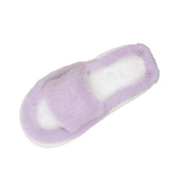 Imagem de Pantufas de pelúcia para uso interno e externo, confortável, forradas com veludo, bico aberto, sapatos casuais para uso doméstico para o inverno, Roxa, 36