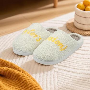 Imagem de Pantufas com letras para uso interno e masculino, de algodão macio e quente, para quarto, casa, com espuma de memória, aconchegante, outono, inverno, casa, ambientes internos e externos, Amarelo, 8.5