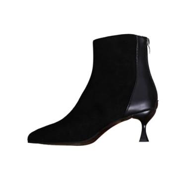Imagem de Botas femininas de bico fino com zíper nas costas e salto baixo para inverno casual, Preto, 35