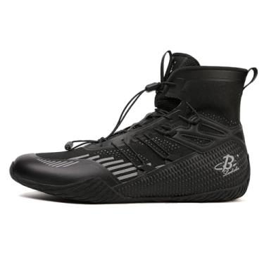 Imagem de B LUCK SHOE Tênis de boxe masculino, leve, de cano alto, com cordão – Calçado de ginástica de suporte para lutadores LS508, Todo preto, 38
