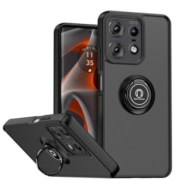 Imagem de QUIETIP Capa para Motorola Edge 50 Pro 5G, anel magnético para carro, suporte de silicone translúcido fosco capa de proteção contra quedas, preta