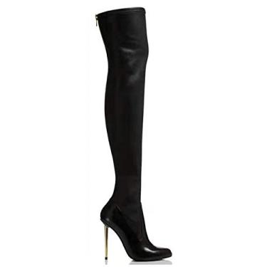 Imagem de Lss9azznmm Botas de cano alto femininas sexy acima do joelho botas femininas modernas salto agulha com zíper lateral bico fino botas longas sapatos preto EU39 (preto EU40)