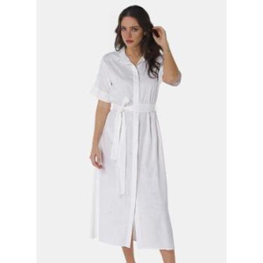 Imagem de Vestido Longo de Linho Branco Chemise Manga Curta Sob-Feminino