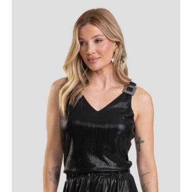 Imagem de Regata Feminina Plissada Dianna Preto, M, Preto