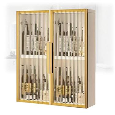 Imagem de Armário de banheiro moderno dourado com portas de vidro - armário de remédios de madeira montado na parede para cozinha, lavanderia e quarto - sem perfuração, armazenamento elegante 50 x 14 x 60 cm