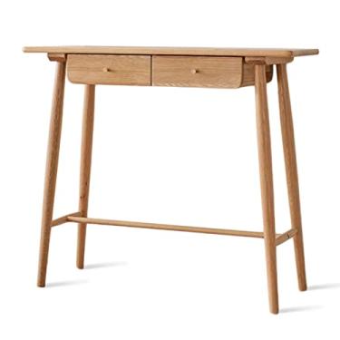 Imagem de Mesa de console, mesa de console de nogueira com gaveta, mesa de sofá de madeira maciça, mesa de parede de tronco, mesas altas para entrada, suporte de TV, rústico, decoração de cabine (cor: madeira