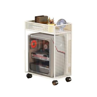 Imagem de VHDY85KA Prateleiras duplas de escritório, suporte de torre de PC, suporte de CPU de metal de 2 camadas com rodas de travamento adequado para a maioria dos PCs, acessórios de carrinho de CPU móvel
