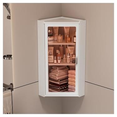 Imagem de Armário de remédios compacto montado na parede com portas de vidro, armazenamento sobre o vaso sanitário, organizador suspenso para banheiro, cozinha e lavanderia (marrom, 25 x 70 cm)