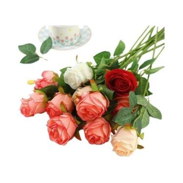 Imagem de Rosas De Seda De Veludo Flores Artificiais Com Cabos Longos Para Decor