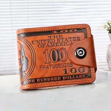 Imagem de Carteira masculina com detalhe de metal, fina, dobrável, porta-cartões de crédito e dinheiro-4, Marrom, Moda, casual, negócios, uso diário