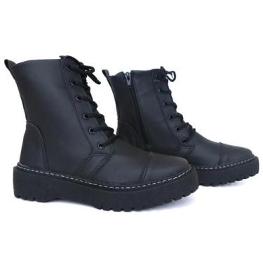 Imagem de Coturno Feminino Preto Fosco Estilo Urbano Cano Baixo Solado Tratorado