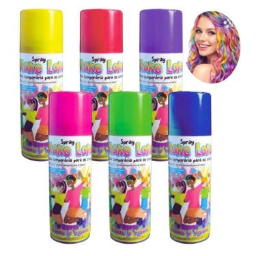 Imagem de Kit 2 Tintas Spray para Cabelo Laváveis Colorido Tinta Festa Cor:Verme