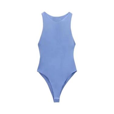 Imagem de Body Feminino Halter, Sem Mangas, Ajustado - Playsuit Sexy com Botão d