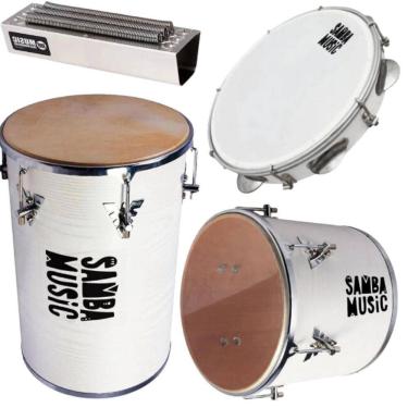 Imagem de Kit Samba Music Branco Rebolo Repique De Mão Reco Pandeiro