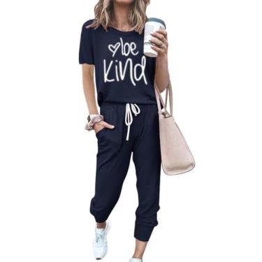 Imagem de Conjunto de Moletom PRETTYGARDEN Feminino Dois Peças Azul Marinho XL