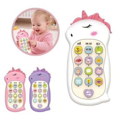 Imagem de Celular de brinquedo unicornio luzes coloridas som baby - arts, Rosa