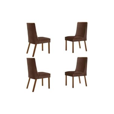 Imagem de Cadeira De Cozinha Dakota Kit 4 Un Madeira Capuccino/suede Marrom - Rufato