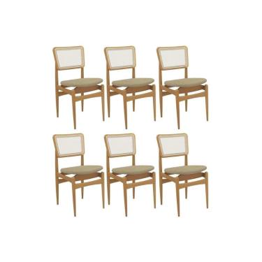 Imagem de Cadeiras Cozinha Stela 1cmm013ca Premium Madeira Maciça Kit 6 Un Carvalho/boucle Bege/tela Bege Kappesberg