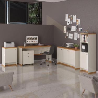 Imagem de Conjunto Escritório Office Escrivaninha Balcão 1 Porta Gaveteiro Estante e Buffet  Austria - Via Nossa