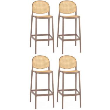 Imagem de Kit 4 Banqueta Alta Com Encosto Roma Em Polipropileno - Marrom Claro -
