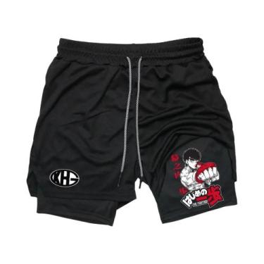 Imagem de Shorts De Treino Masculinos 2 Em 1 Para Academia E Corrida Anime IPPO 