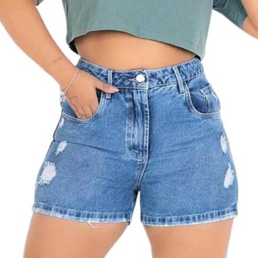 Imagem de Short Jeans Plus Size Barra Feita Cinza Cintura Alta Destroyed - Magal