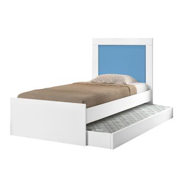Imagem de Bicama Bibox Luara Solteiro com Cama Auxiliar para Quarto Infantil e Juvenil - Branco/azul