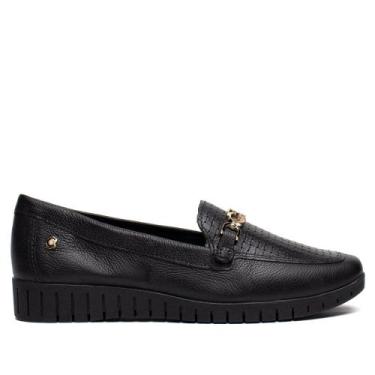 Imagem de Mocassim Feminino Campesí Couro Flatform Preto/Dourado, Preto, Dourado