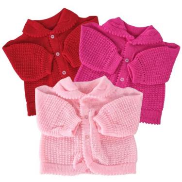 Imagem de Casaquinho de bebê cardigan kit com 3 manga longa - CONFECÇÕES CASTELO