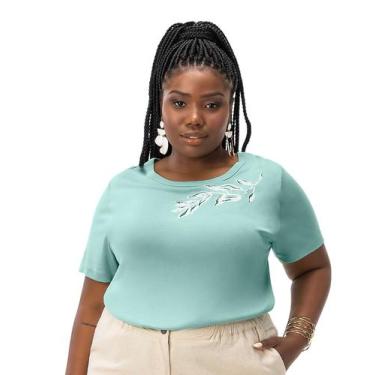 Imagem de Blusa Plus Size Visco Tricot Verde Alga com Aplique de Flores  Secret,