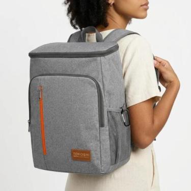 Imagem de Bolsa Termica Mochila Lancheira Grande Isolada Com Bolsos Laterais Tra