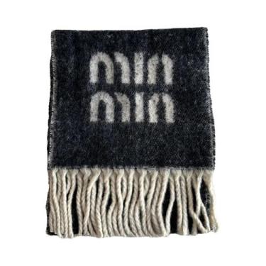 Imagem de Cachecol Feminino Grosso De Lã Bicolor Com Padrão De Letras, Lavável À