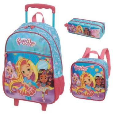 Imagem de Kit Mochila Grande Com Rodinha Lancheira Estojo Sunny Day